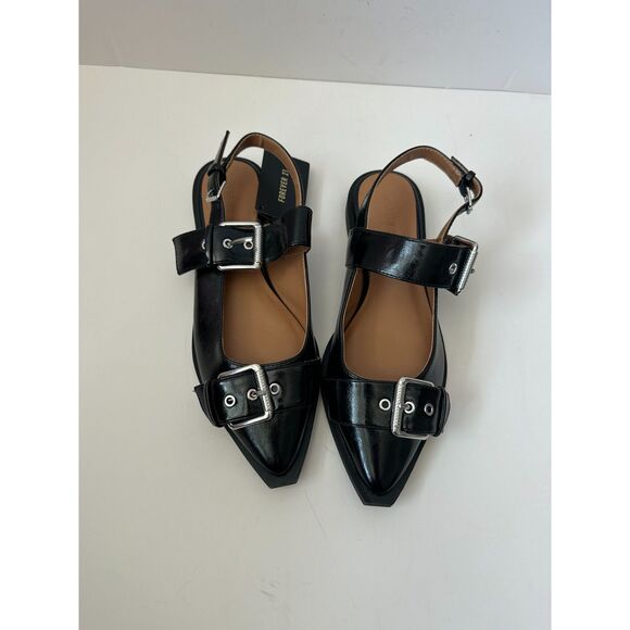 Forever 21 Faux Patent Leather Pointed Toe Buckle Flats - Picture 4 of 6